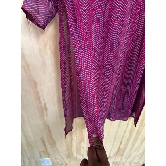 Maeve by Anthropologie Sheer Zebra Imogen Slit Maxi Dress Burgundy Gray SZ 4 - Picture 4 of 6